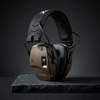 Premium hero: NRR22 electronic Bluetooth ear defender muffs on dark stone