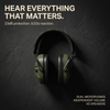 Feature graphic: 23dB protection, 0.02s reaction, dual microphones, HD speakers