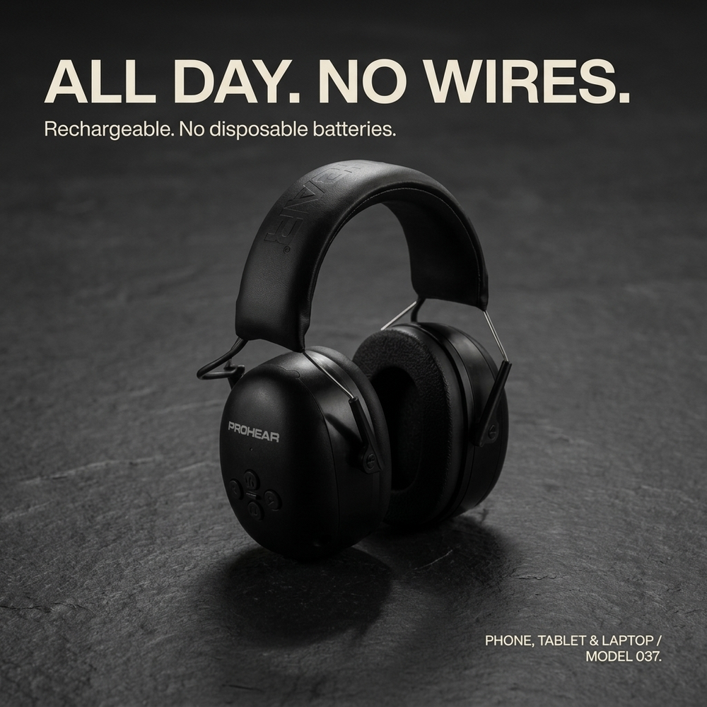 Feature graphic: rechargeable, no disposable cells, works with phone tablet and laptop