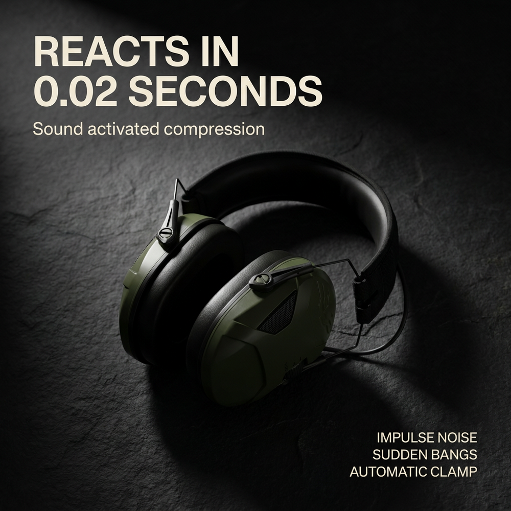 Feature graphic: sound activated compression reacts in 0.02 seconds to impulse noise