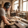 Lifestyle: workshop user wearing rechargeable Bluetooth ear defender muffs